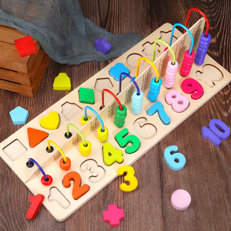 Montessori Kids Early Education Wooden Props Abacus Counting Calculating Beads Math Toys Teaching Learn Educational Toys