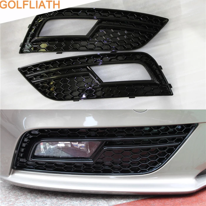 

GOLFLIATH RS4 Style Front Bumper Fog lamp Grille Glossy Black Fog Light Cover Grills For Audi A4 B8 2013-2015 Standard Bumper