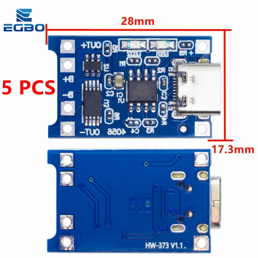 5PCS type-c USB 5V 1A 18650 TP4056 Lithium Battery Charger Module Charging Board With Protection Dual Functions 1A Li-ion good