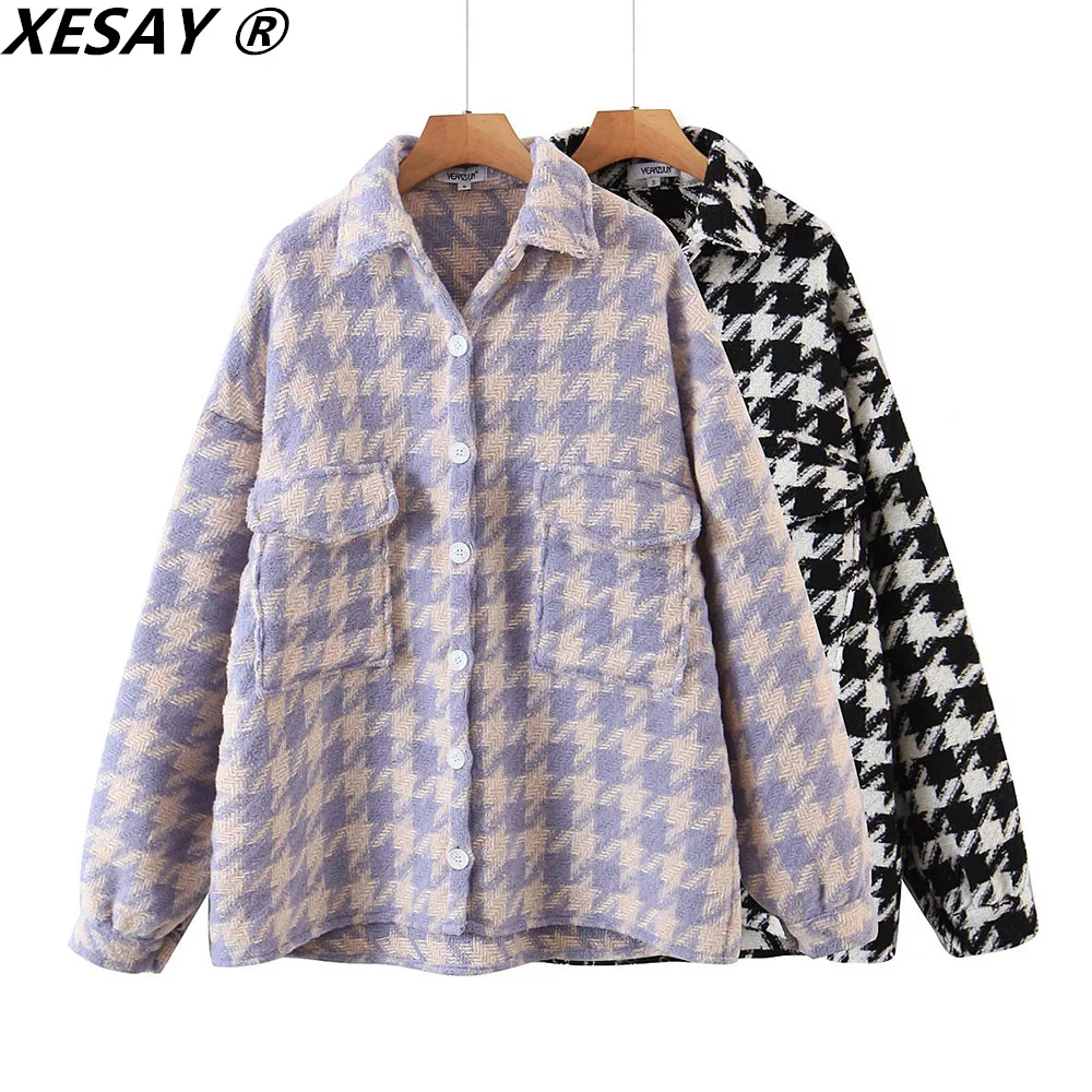 XEASY giacca da donna giacca da donna a quadri oversize giacca da donna 2021 autunno camicia calda tasche per cappotto giacche Cardigan Casual