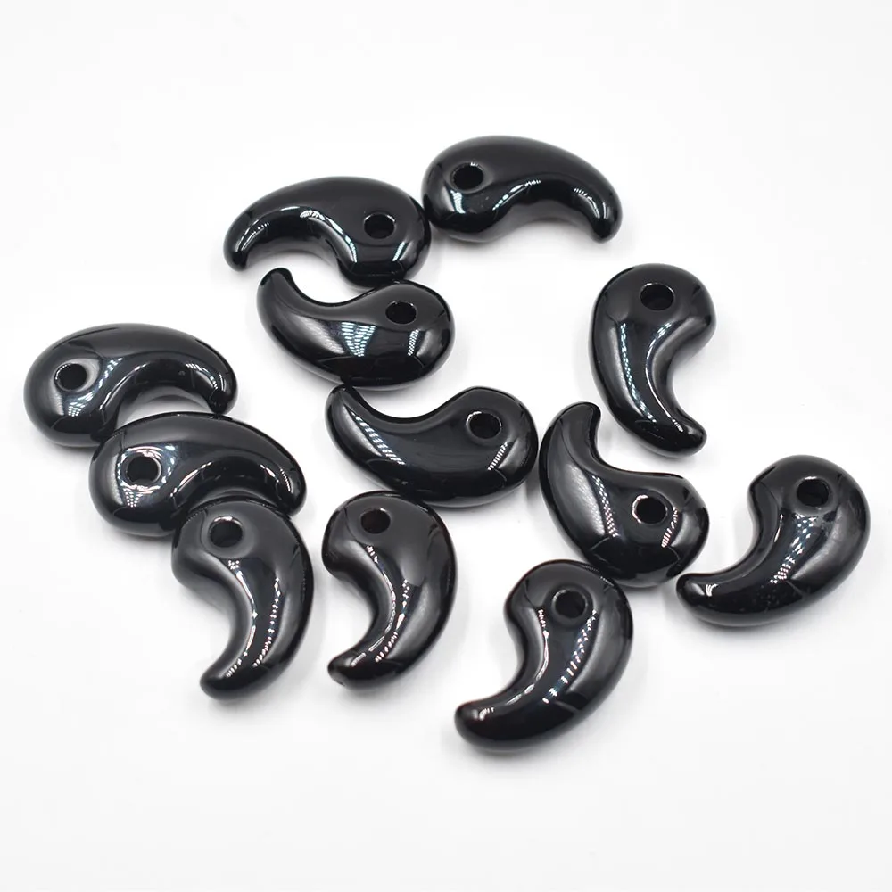 Wholesale 12pcs/lot 2021 New fashion natural stone black agates magatama charm pendants for jewelry marking free shipping