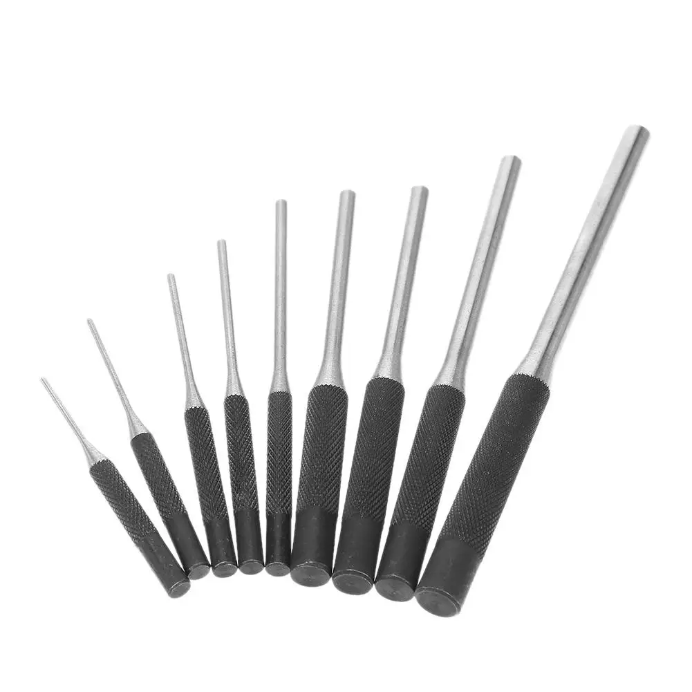 9pcs Multi Size Round Head Pins Set Punch 40CR Steel Grip Roll Pins Punch Tool Professional Hollow End Starter Punch Chisel