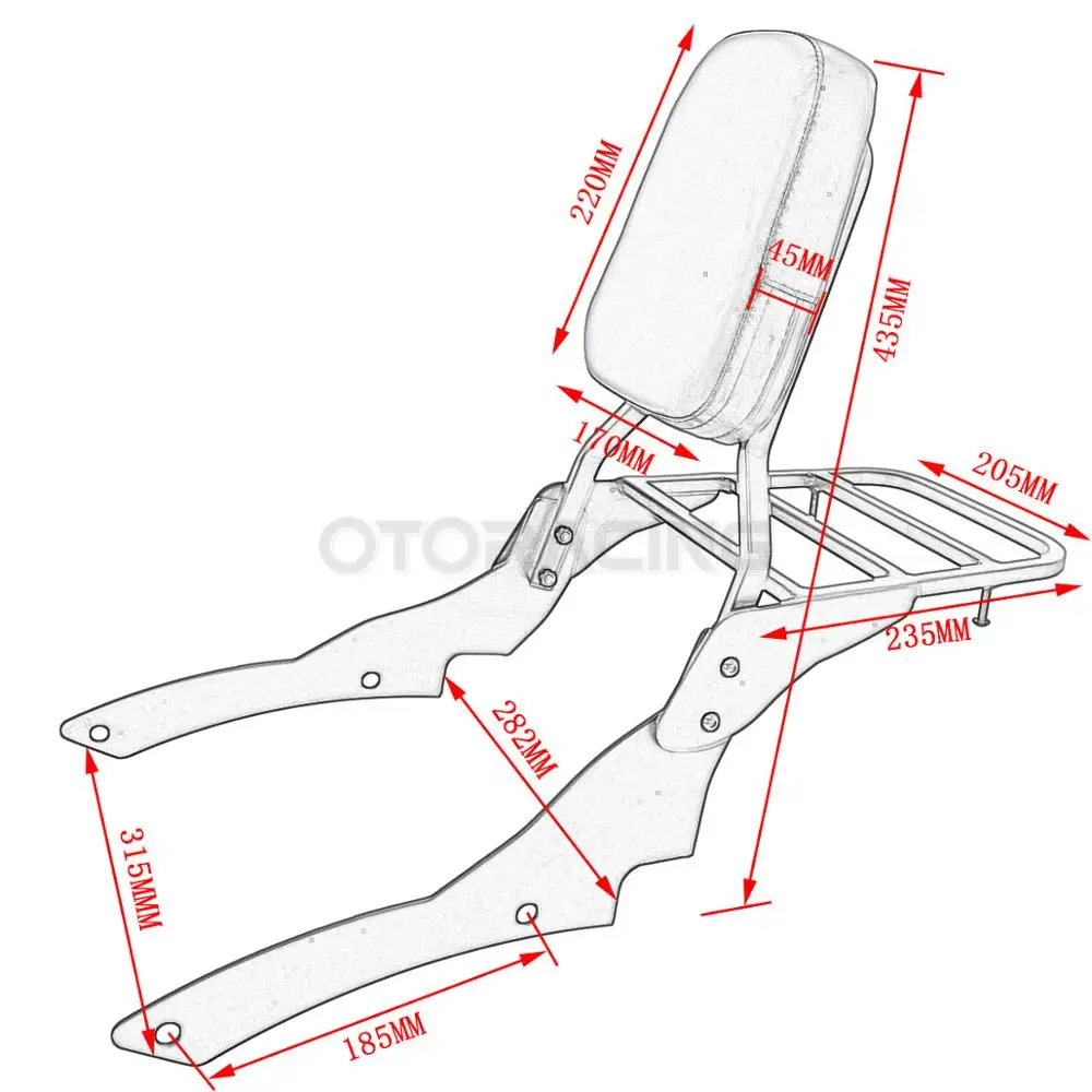 Motorcycle Backrest Sissy Bar w/Rear Luggage Rack For Yamaha V-Star XVS400 XVS650 Custom 1996 1997 1998 1999 2000 2001-2017