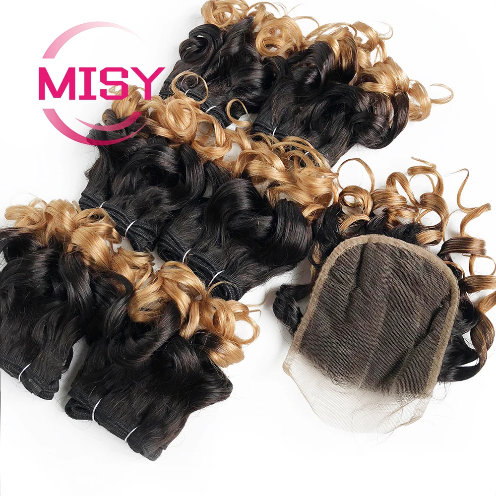 Krullend Menselijk Haar Maleisische Ombre Haar Bundels Met Sluiting Ombre Gekleurde 1B/27/30/99J/33 natuurlijke Menselijk Haar En 4*4 Sluiting