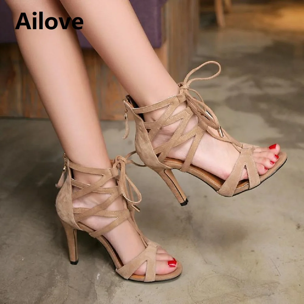 Sepatu Dansa Latin Ruang Dansa Wanita Sepatu Dansa Profesional Salsa Wanita Sandal Bertali Sol Suede Hak Ganda Tinggi ALS036