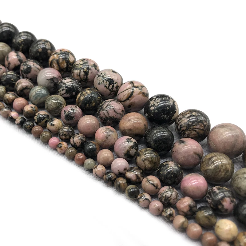 Natural Black Line Rhodochrosite Stone Round Loose Beads For Jewelry Making  DIY Bracelet Necklace 4/6/8/10/12 mm Strand 15\'\'