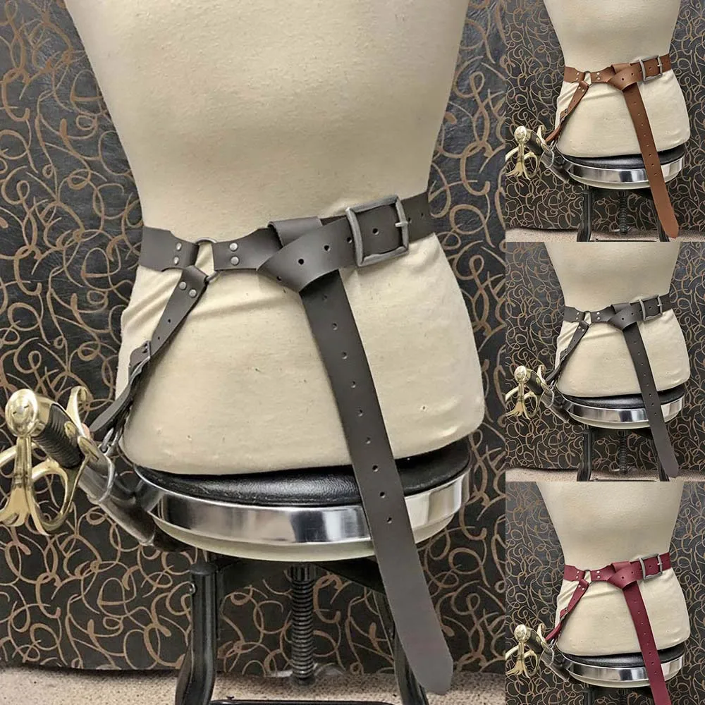 Medieval Saber Sword Belt Leather Harness Scabbard Viking Knight Cavalry Weapon Holder Sash Knotted Waistband For Men Women LARP