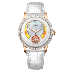 LOBINNI Women Automatic Watch Ladies Meachanical WristWatch Luxury Waterproof Austria Crystal Sapphire Pearl Dial Sun Moon Dial