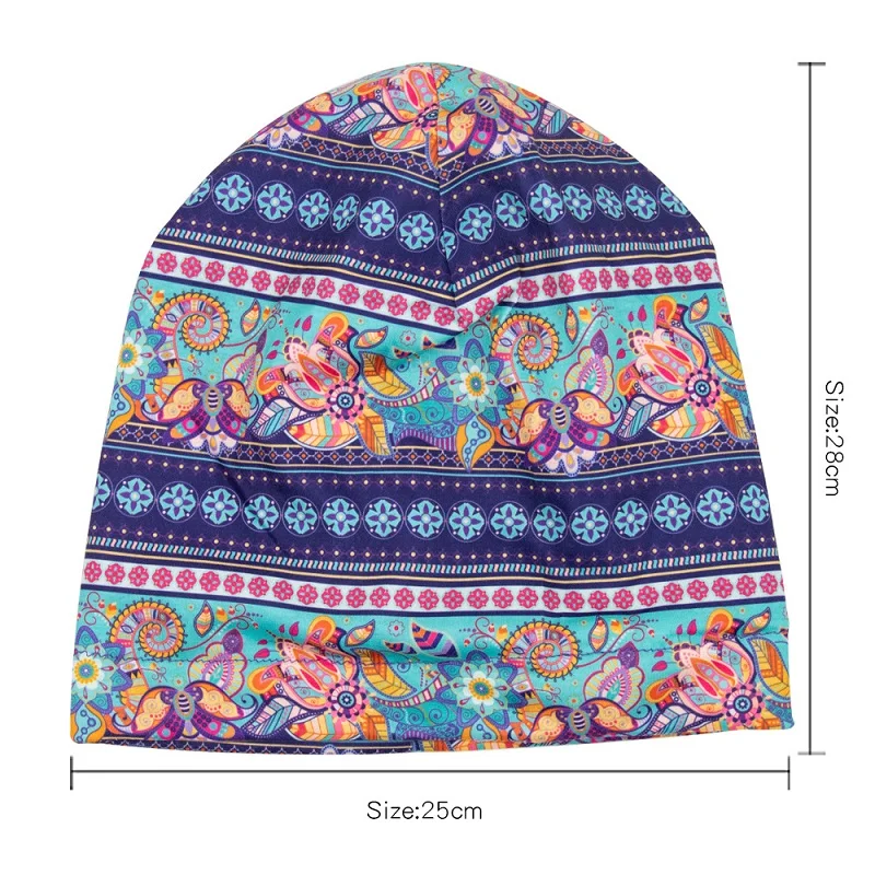 New Women Winter 2 Layers Print Hedging Cap Outdoor Sports Windproof Soft Fashion Beanie Hat