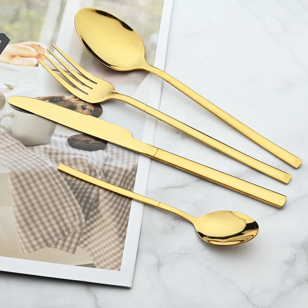 

24Pcs Gold Tableware Set Stainless Steel Cutlery Set Knives Forks Spoons Dinner Flatware Sets Kitchen Accessories Droppshipping