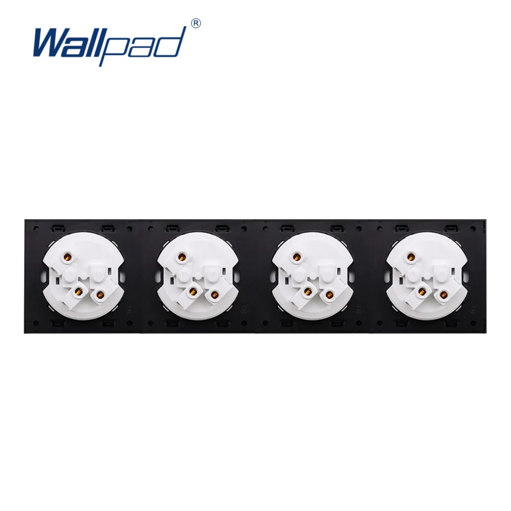 4 Way French Wall Socket, Tempered Glass Panel 344*86mm, Grey, Standard Grounding, Wallpad L6