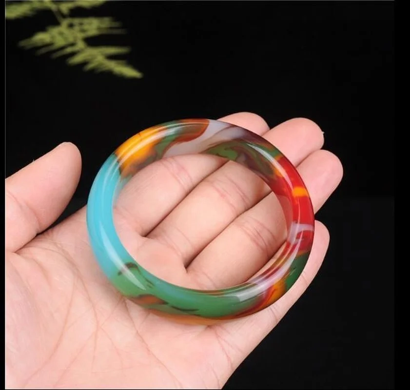 Natural Xinjiang Colorful Jade Floating Flower Gobi Jade Bracelet Women's Fashion All-match Bracelet Jewelry