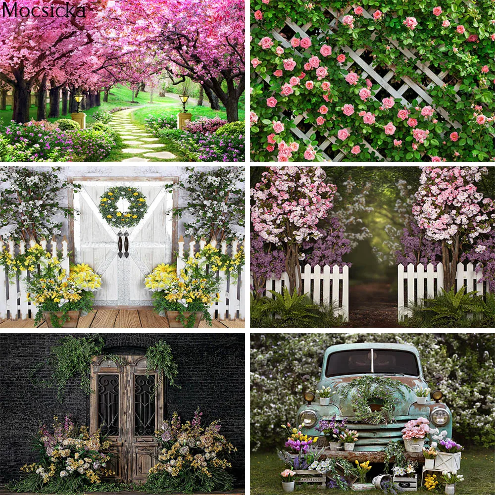 

Mocsicka Spring Flowers Newborn Photocall Cake Smash Photography Backdrops Wood Board Child 1st Birthday Photo Background Studio