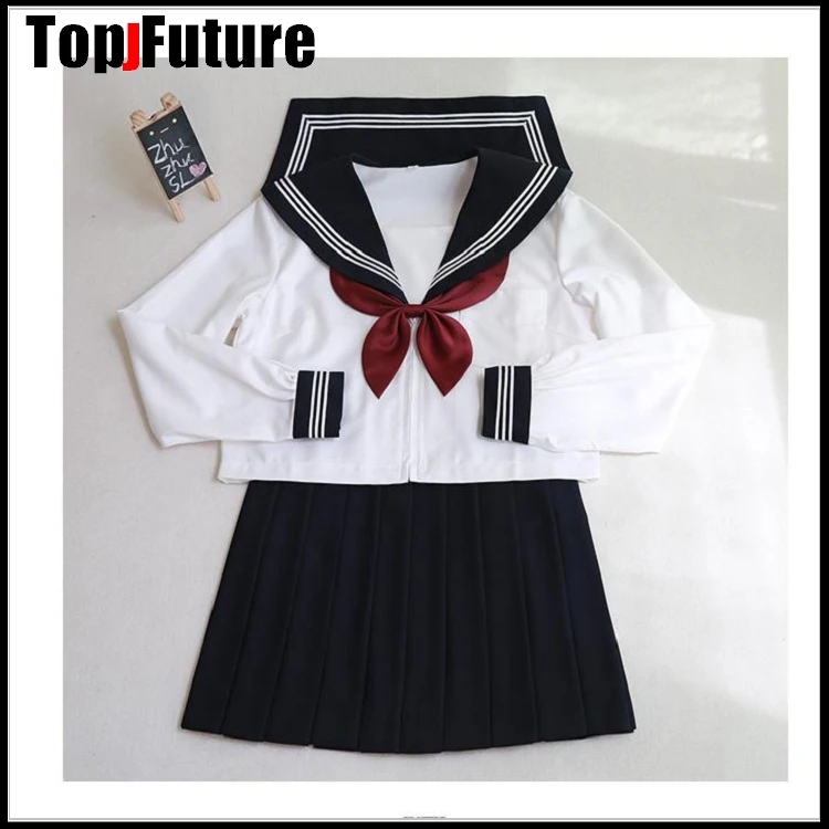 Conjunto escolar de uniforme de marinheiro, fantasia de uniforme escolar para meninas, camisa branca e saia preta