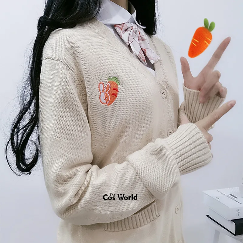 Spring Autumn Long Sleeve Lovely Radish Knit Cardigan V Neck Sweater Outwear Jacket Coat For JK School Uniform Student Clothes