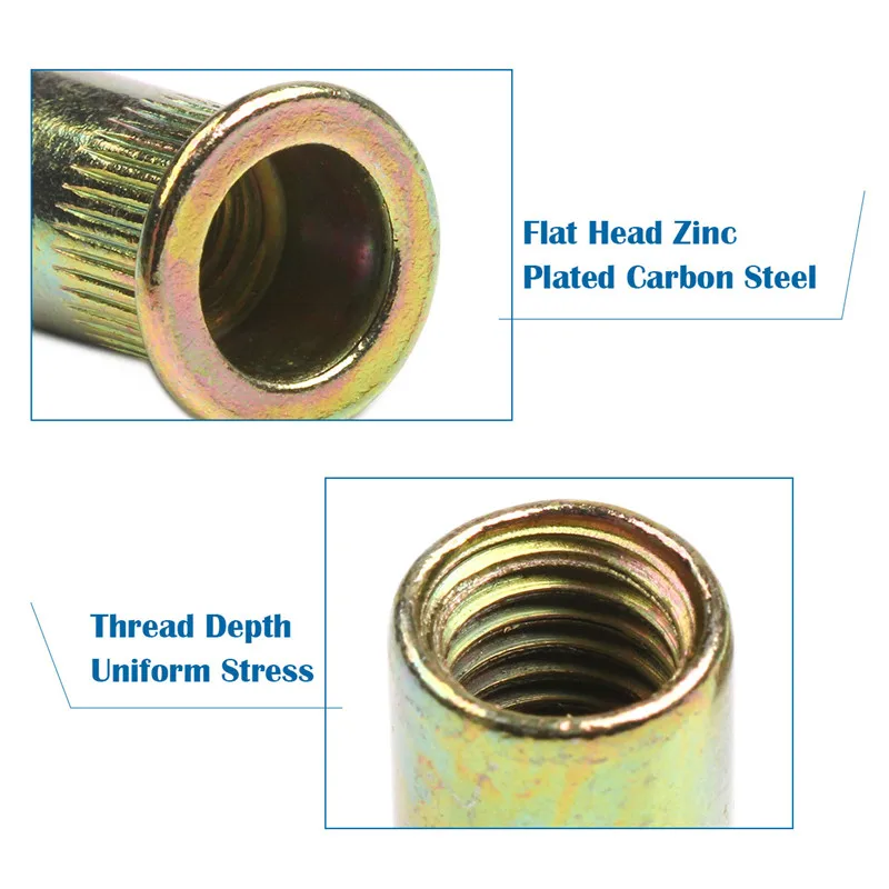 93Pcs Aluminum Rivet Nut M3 M4 M5 M6 M8 M10 Aluminum Alloy Rivnut Flat Head Threaded Rivet Insert Nutsert Cap Rivet Nut