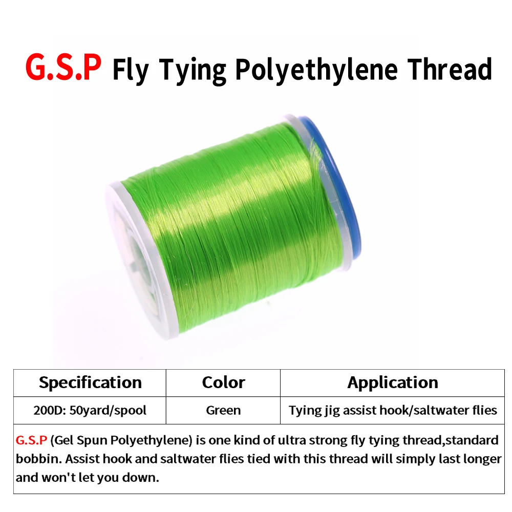 Elllv 200D / 50Yards Green GSP Polyethylene Thread Ultra Strong Saltwater Fly / Jig Assist Hook Tying Line