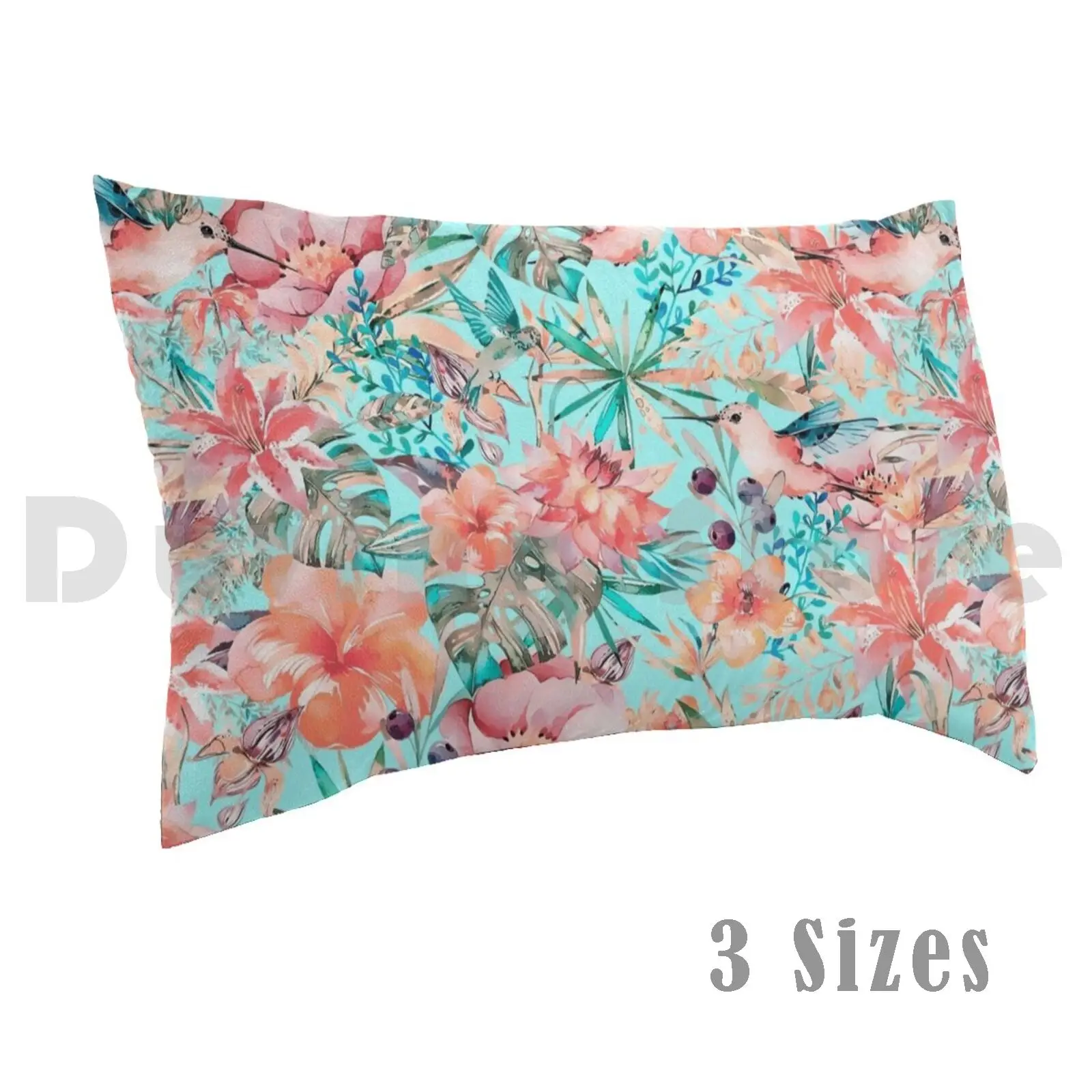 Tropical Jungle Flowers And Birds In Soft Pastels Pillow Case Printed 50x75 Pastel Hummingbird Bird Sumptuous