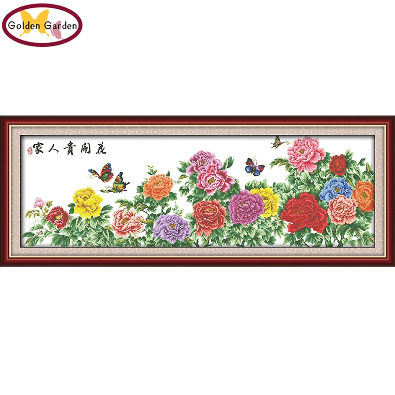 GG Fortune Comes with Blooming Flowers Painting Chinese Counted Cross Stitch Kits for Embroidery Cross Crafts Cross Stitch Sets