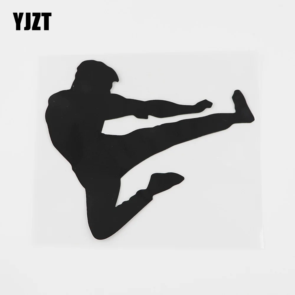 YJZT 13.3CMX11.6CM Martial Arts Flying Kick Silhouette Karate Vinyl Car Sticker Black/Silver 8A-0677