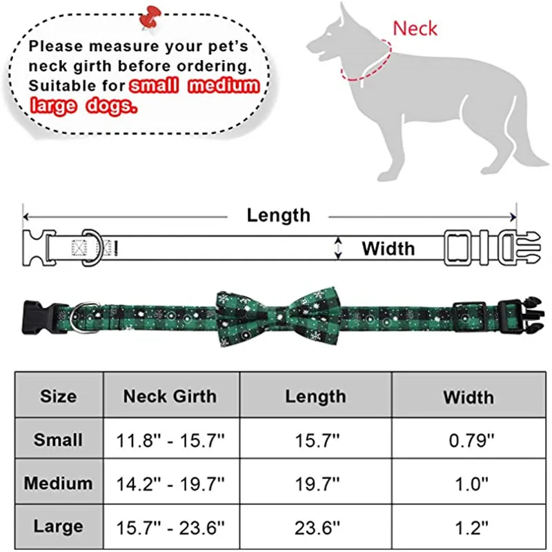 2022 Christmas Adjustable Dog Collar With Bow Knot Lattice Snowflake Design Buckle Suitablefor Small Medium Large Dogs Teddy Pug