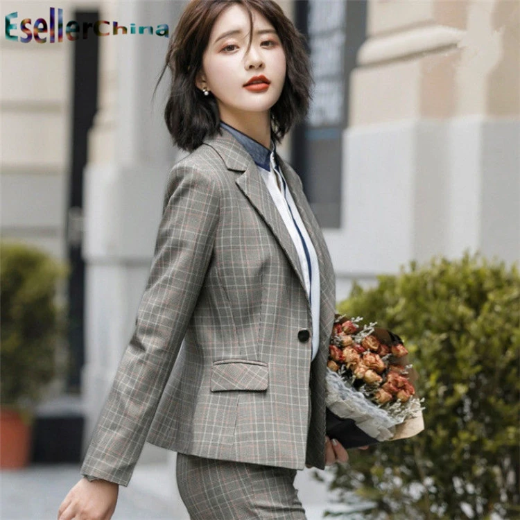 High Quality Fabric Elegant Paid Formal Women Pantsuits Professional Office Ladies Work Wear Trousers Set Blazers OL Styles