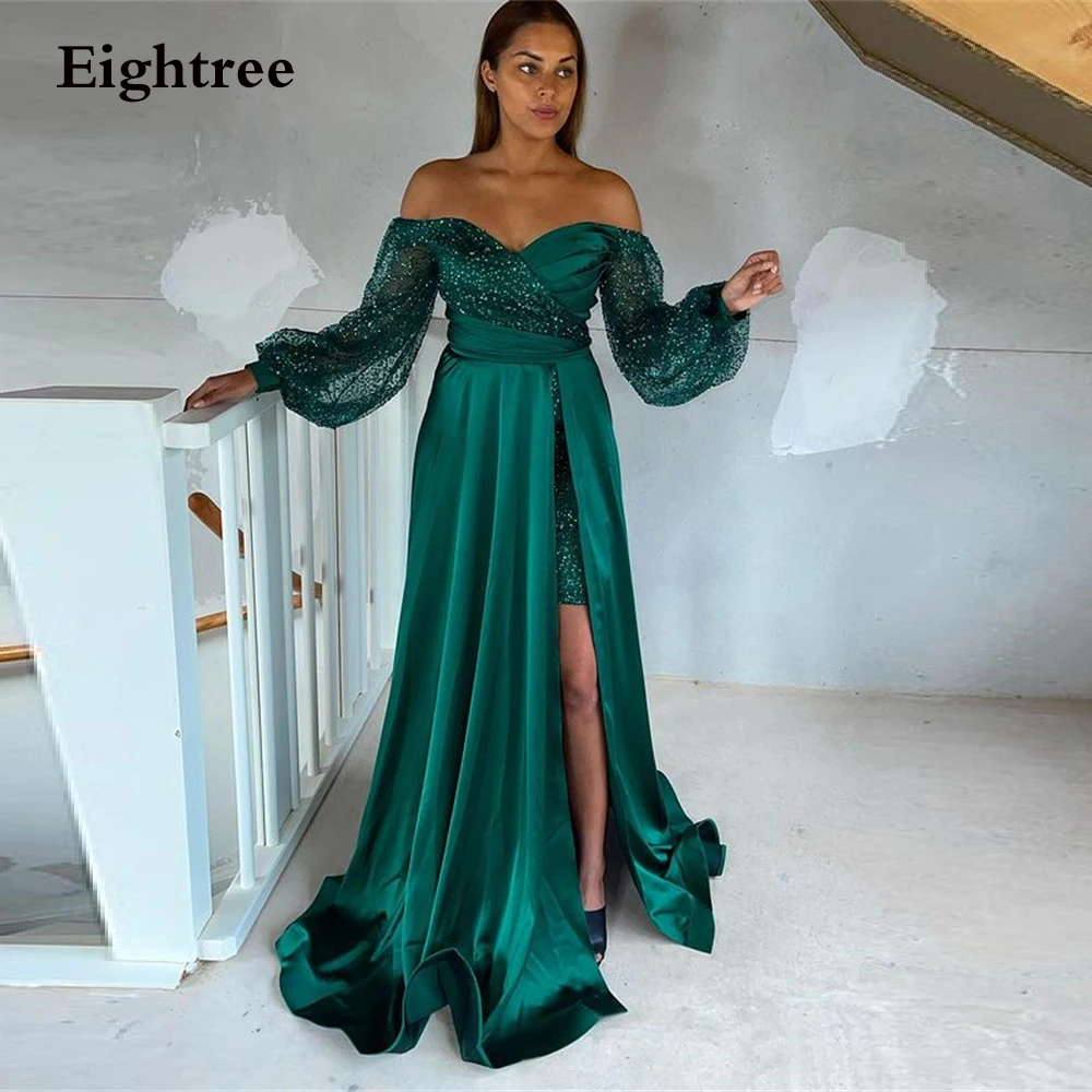 

2024 Royal Green Sparkly Sequins Sweetheart Prom Dresses Satin Long Evening Gowns Party Dress Side Slit Formal Gown Custom made