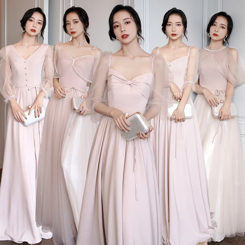 

Beauty Emily Sexy Pink V Neck Satin Bridesmaid Dress 2020 Charming Lace Button Simple A Line Wedding Party Dresses with Sashes