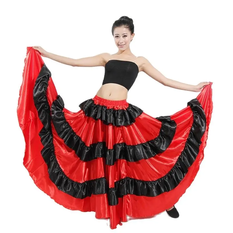 Flamenco Spanish Skirt Gypsy Belly Dance Skirt  Ballroom Dancing Dress Robe  Flamengo Dance Costume