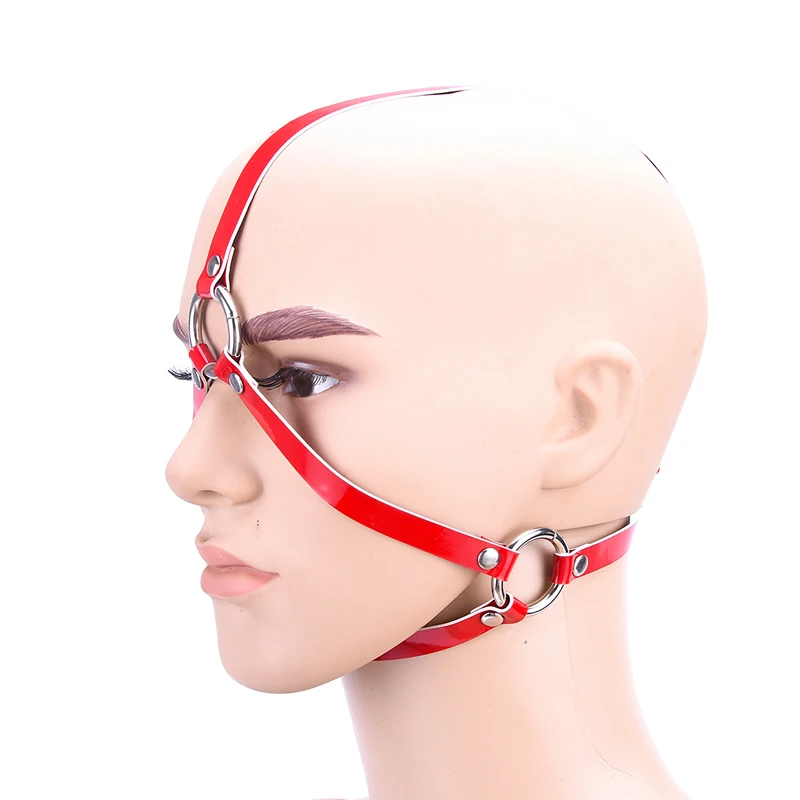 Red Patent Leather Sex BDSM Bondage Mask Slave Fetish Mask Headgear Exotic Accessories Sex Toys For Adults Games