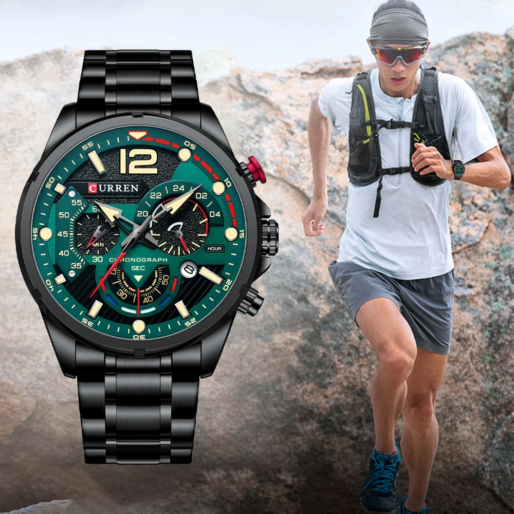 CURREN Luxury Brand Sport Wristwatches for Man Luminous Quartz Watches Casual Chronograph Stainless Steel Male Clock