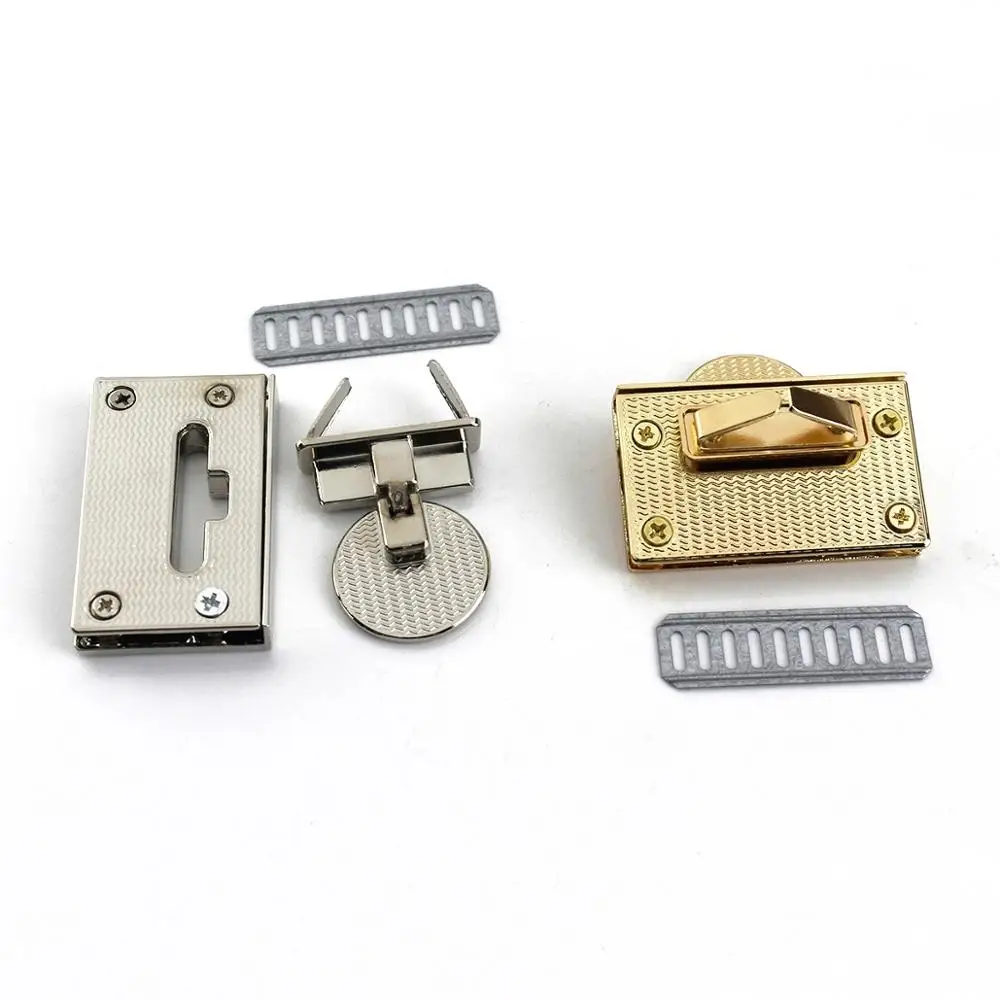 1x Metal Rectangle Push Lock Turn Lock Bag Briefcase Spring Lock Snap Decorative Clasps Closure Leather Craft Hardware Accessory