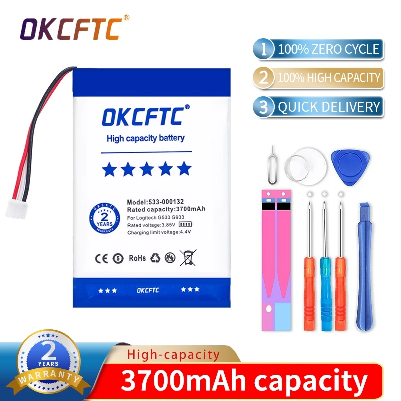 

OKCFTC 3700mah Battery 533-000132 for Logitech G533 G933 battery G533S G933S