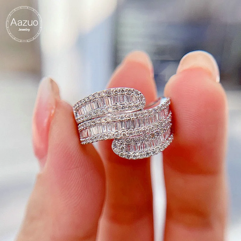 

Aazuo Hot Sale 18K White Gold Real Diamond 1.10ct IJ SI Luxury Staircase Irregul Line Ring Gift for Woman Engagement Party Au750