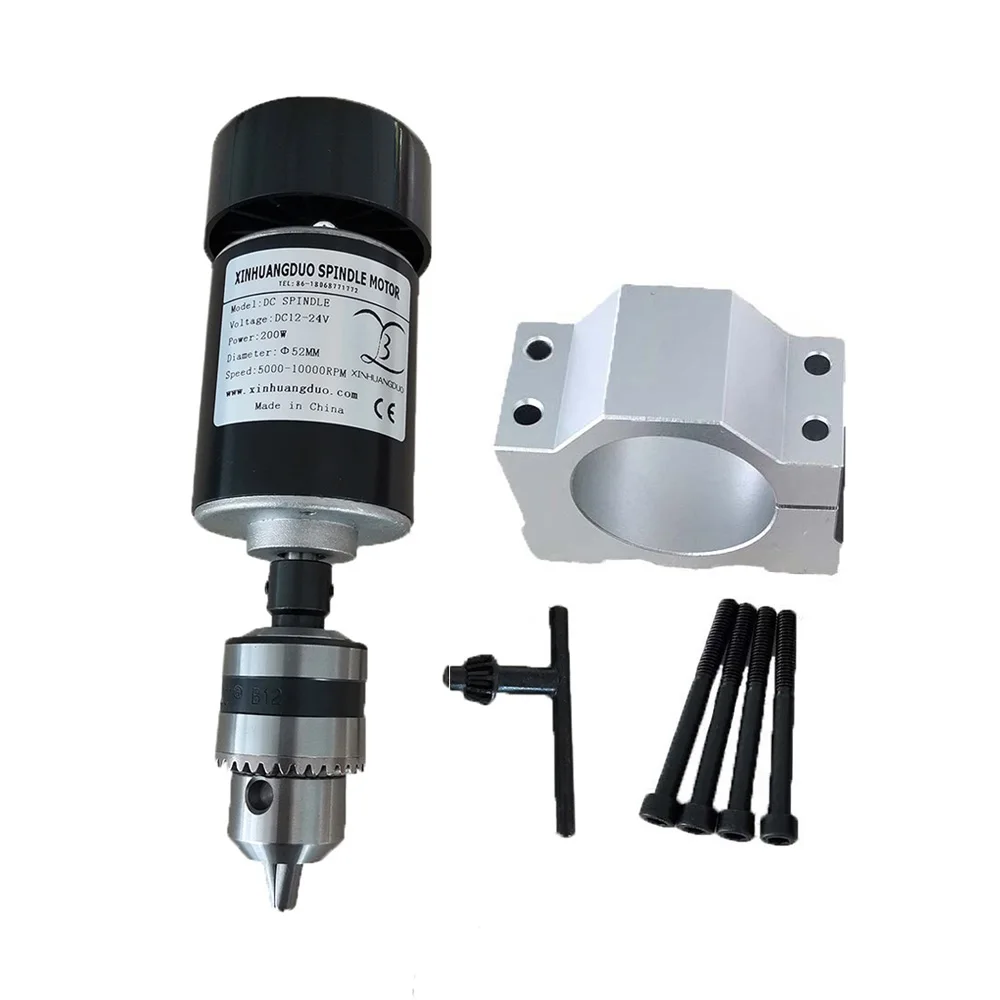 Air Cooled Spindle 200W 24VDC 10000RPM Air Cooled Spindle Motor CNC 200W Spindle Motor + Clamp for CNC DIY Machine