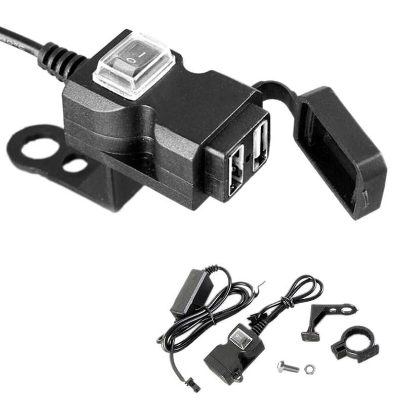 12V Waterproof Motorbike Motorcycle Dual-USB Charger Power Socket Adapter Outlet