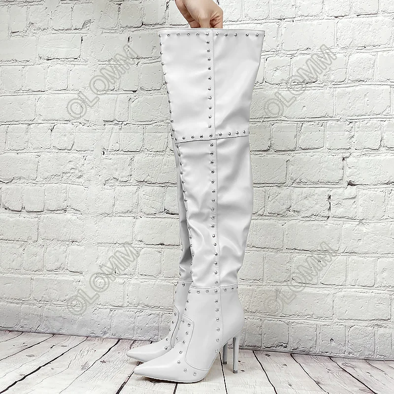 Olomm 2025 Women Winter Thigh Boots Sexy Studs Stiletto Heels Pointed Toe Multi Colors Club Wear Shoes Women Plus Size 35-47