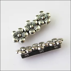 10 New 3Holes Flower Bars Connectors Charms Tibetan Silver Tone Spacer Beads 9.5x26mm