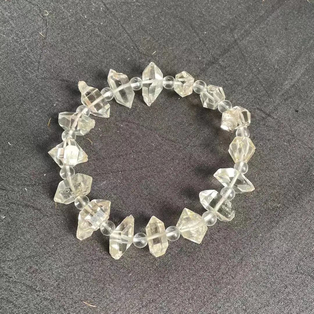 Diamond bracelet with natural rock and mineral herkimer raw quartz crystal bracelet