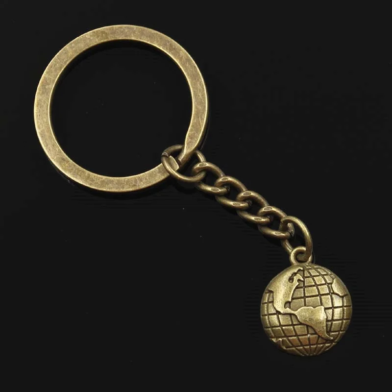 New Fashion Men 30mm Keychain DIY Metal Holder Chain Vintage Earth Globe Planet 19x16mm Silver Color Pendant Gift