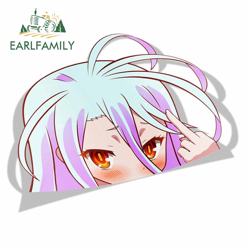 EARLFAMILY Car Sticker for Shiro No Game No Life Peeker Big Head Anime Vinyl Rear Windshield Trunk Stickers Car Accessories