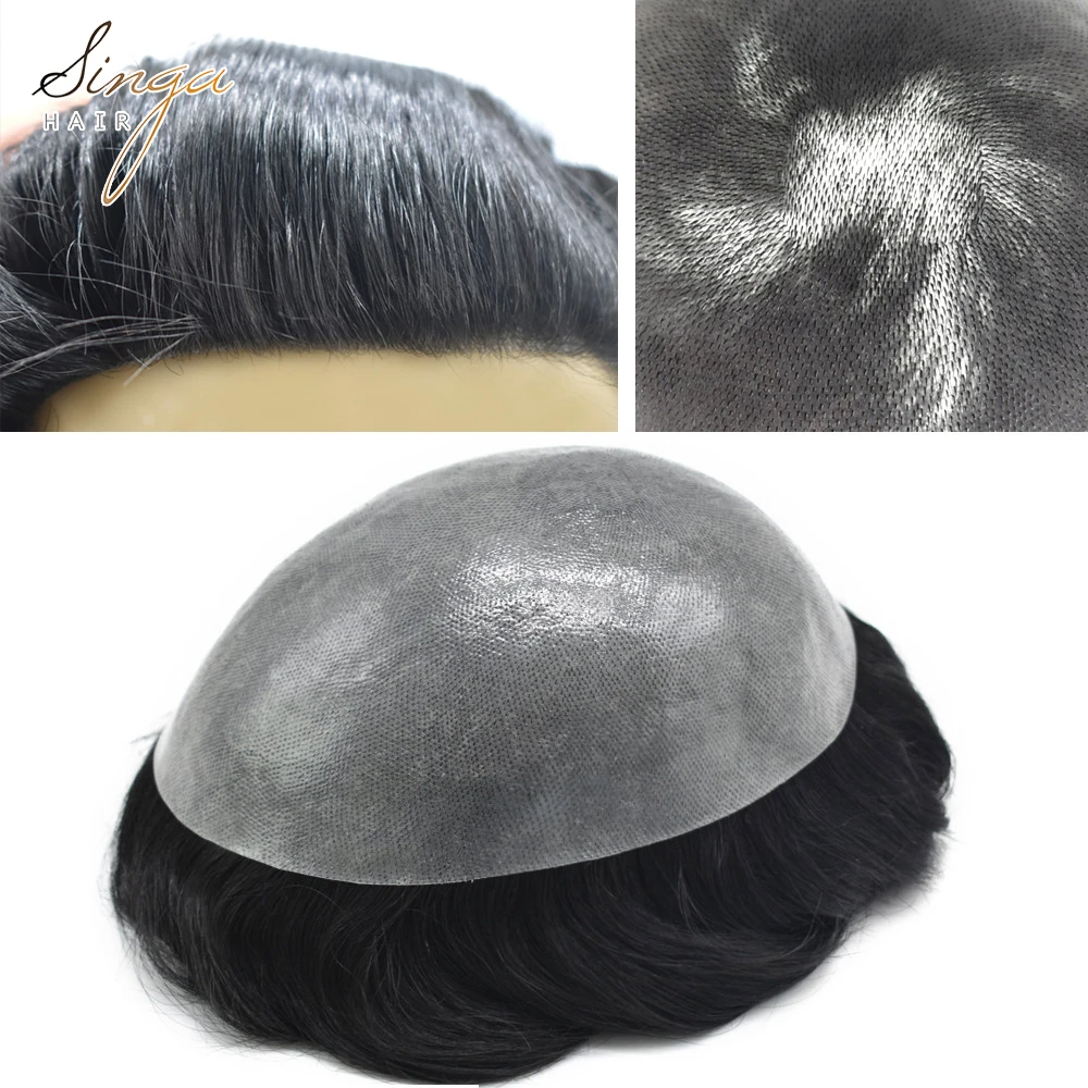 

Full Poly Mens Toupee PAPY Soft Human Hair System All Transparent Skin Replacement Durable PU Hairpiece