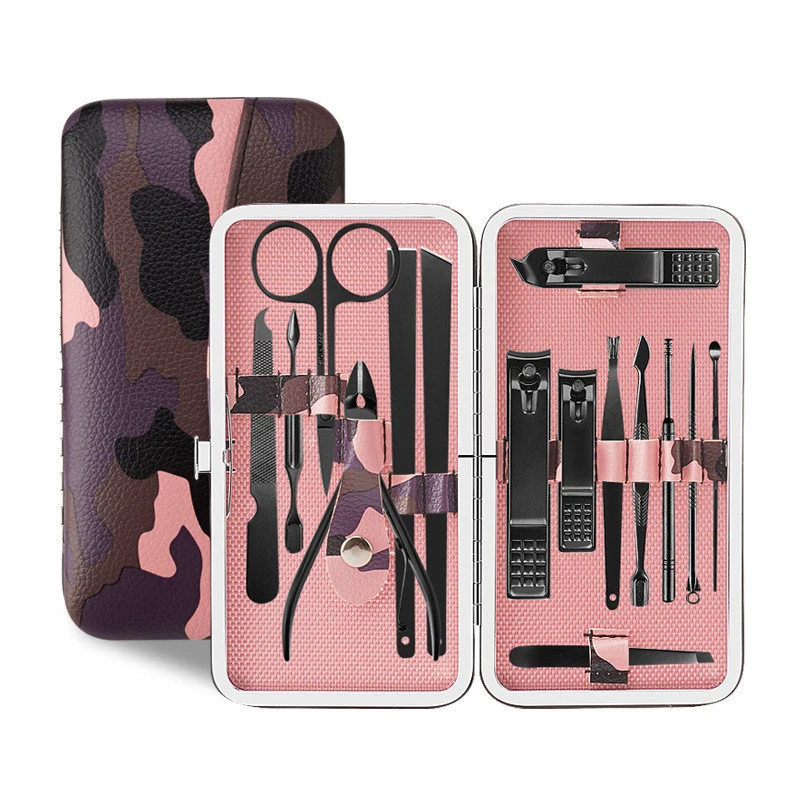 

15 PCS/set Nail Art Manicure Tools Set Nails Clipper Scissors Tweezer Knife Manicure Sets Stone Pattern Case For Nail Manicure