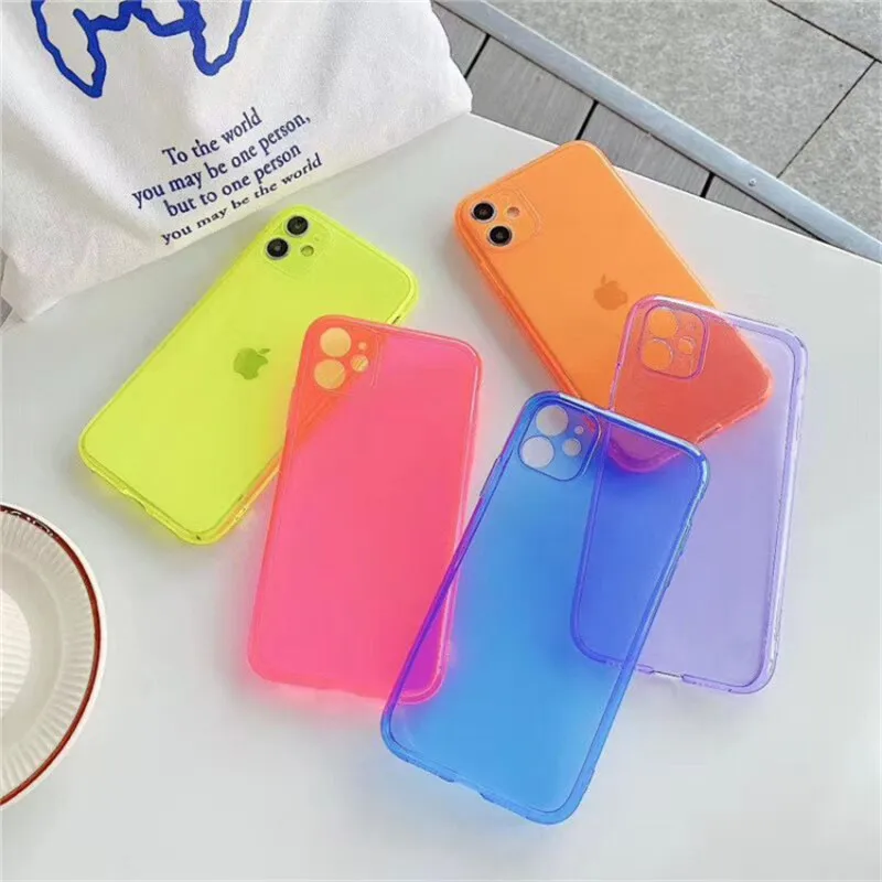 Aive Fluorescent clear silica gel Ultra-Thin TPU Matte Case for iphone 7 8 Plus SE 2020 Cases Silicone Gel Soft Back Cover Shell