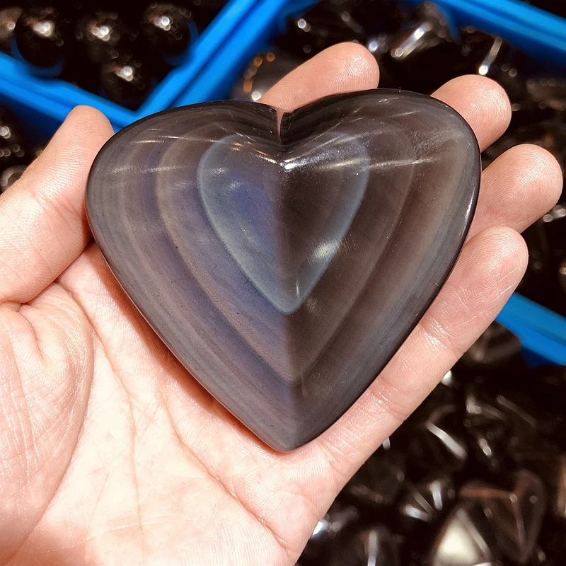 

TOP Quality!Natural Rainbow Obsidian Cat Eye Obsidian Large Hearts,Reiki Chakra Healing Stone,60mm+