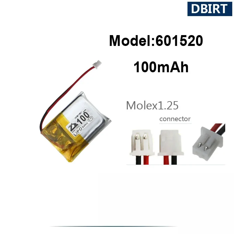 100mAh LP601520 AHB601520 601520 601419 Molex1.25 Connector Battery For Mini UAV GPS Bluetooth Earphone Headset Smart Watch