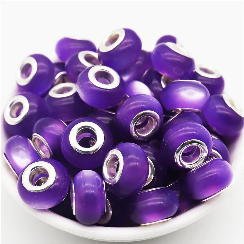 10pcs New Big Hole Round LPlastic Murano Spacer Beads Charms Fit Pandora Bracelet Necklaces for DIY Jewelry Accessories Making