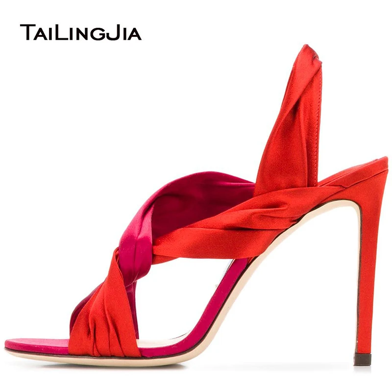 High Heels Shoes Women Strappy Satin Sandals For Ladies 2025 Fashion Open Toe Stiletto Heel Sandal Red Woman Footwear Party Shoe