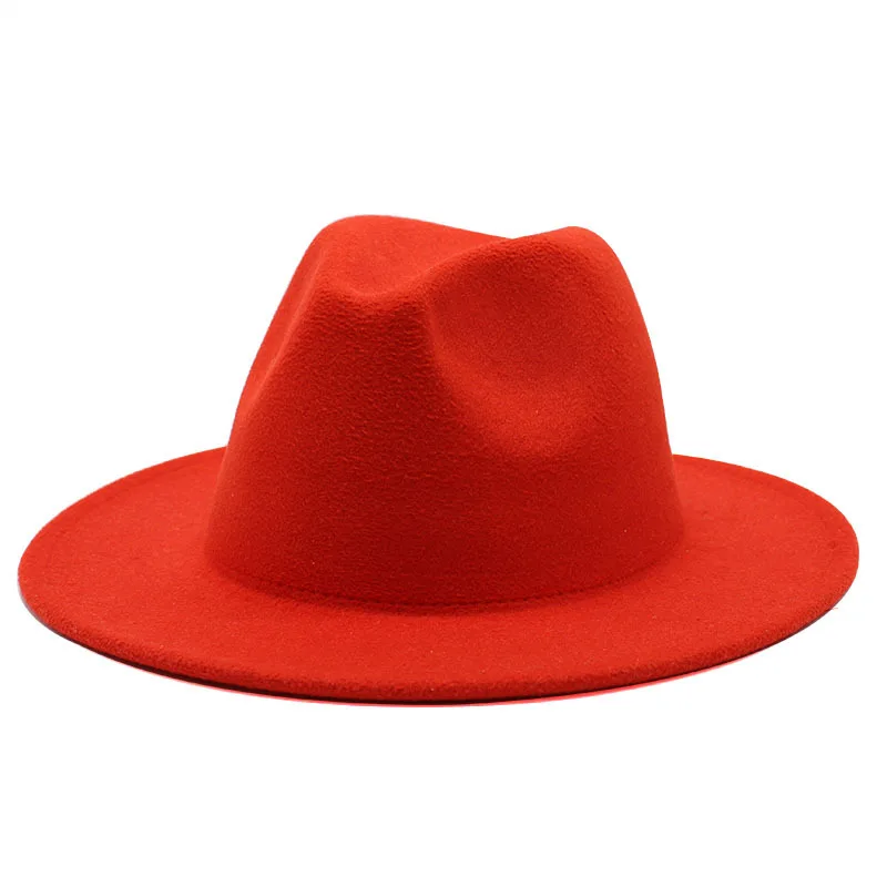 New Fedoras Big Brim Hats For Women British Style Vintage Church Hats Lady Flat Brim jazz cap Autumn Winter Womens Felt Hat