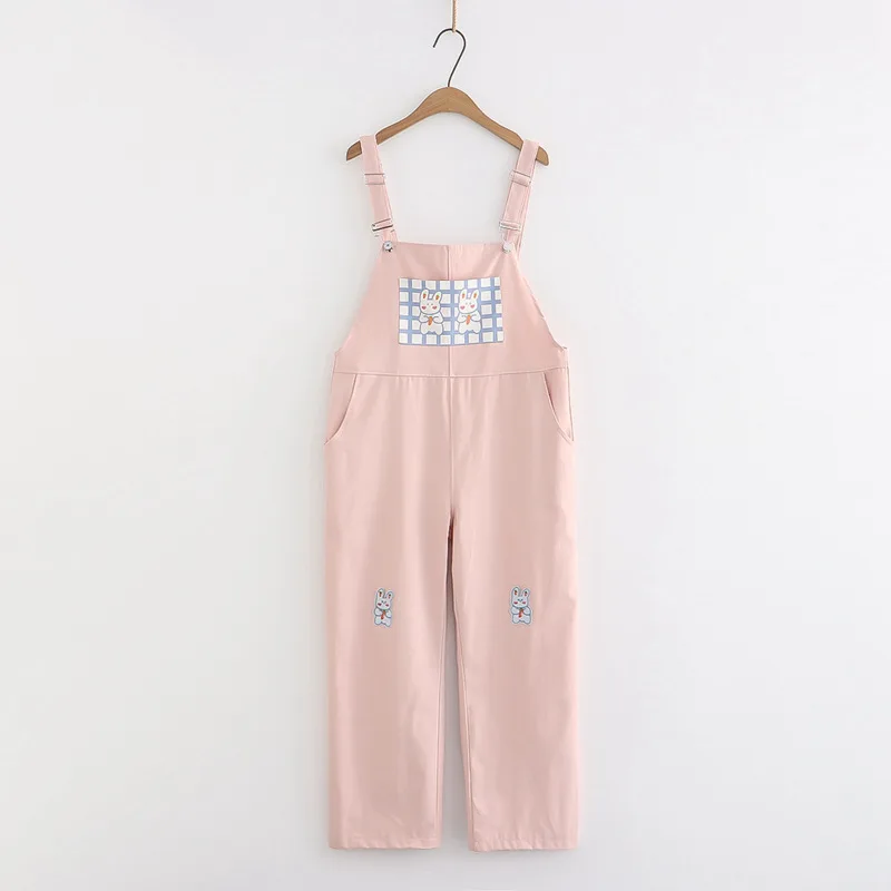 Kawaii Bunny Cartoon Strap Pants Women Wide Leg Trousers Harajuku Cute Rabbit Overalls Female Japan Soft Girl Pink Jumpsuit 2021